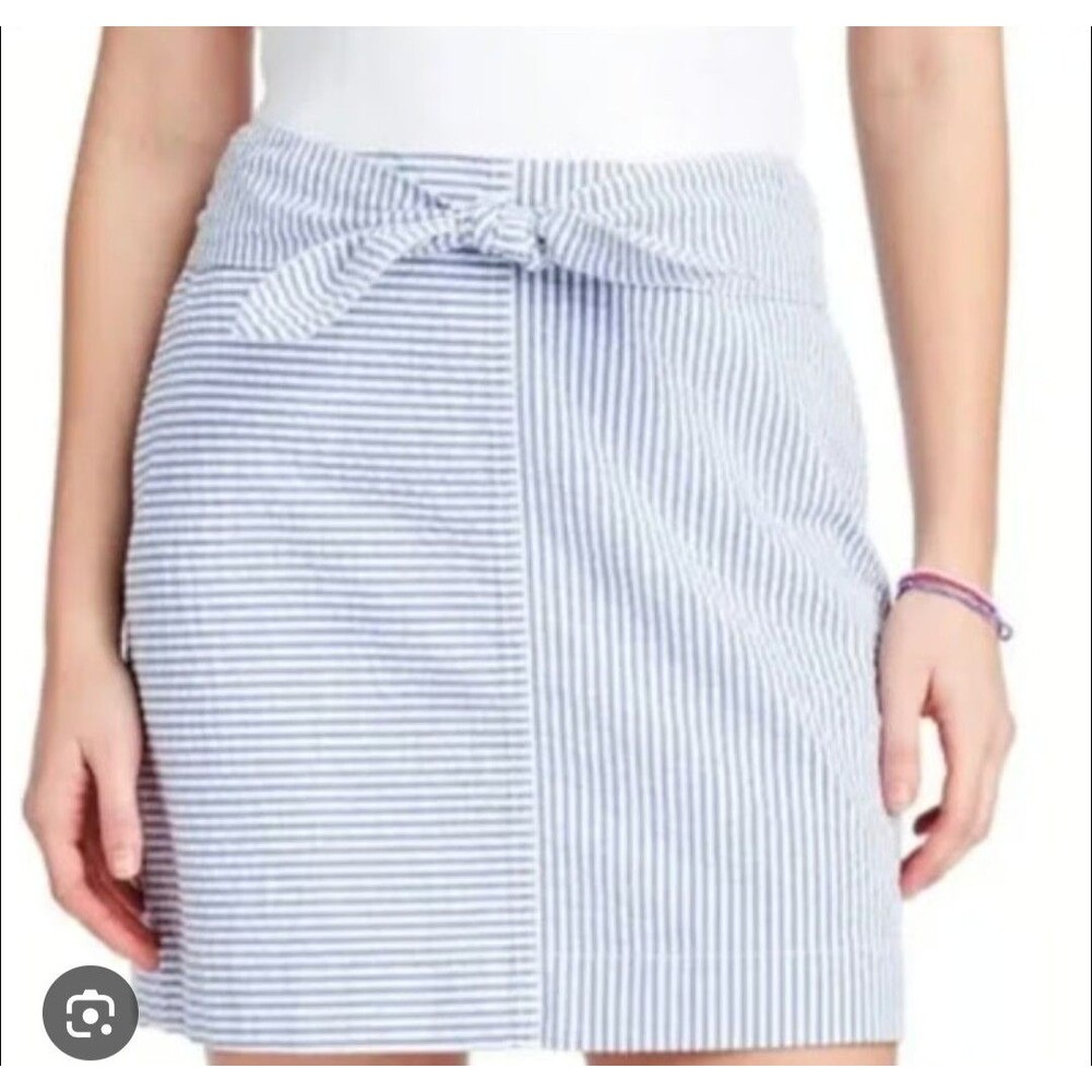 Vineyard Vines Blue White Nautical Striped Tie Waist Side Zip Mini Skirt Size 00 - Picture 1 of 9